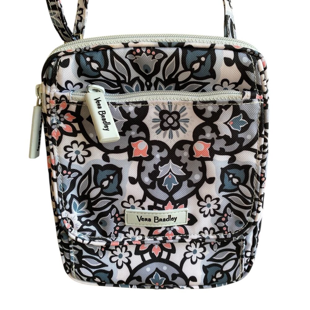 Vera Bradley RFID Hipster Crossbody Retired Lisbon Medallion Floral Gray Pink